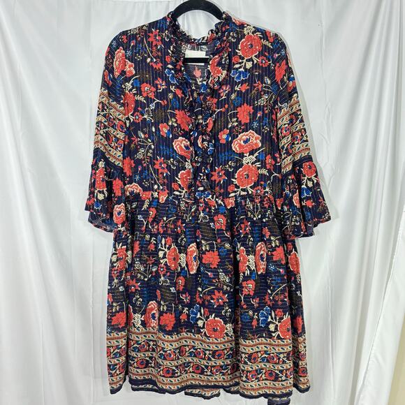Anthropologie Eri +Ali Tiffany Floral Swing Dress Small | Boho Tiered Mini Dress - Picture 2 of 7